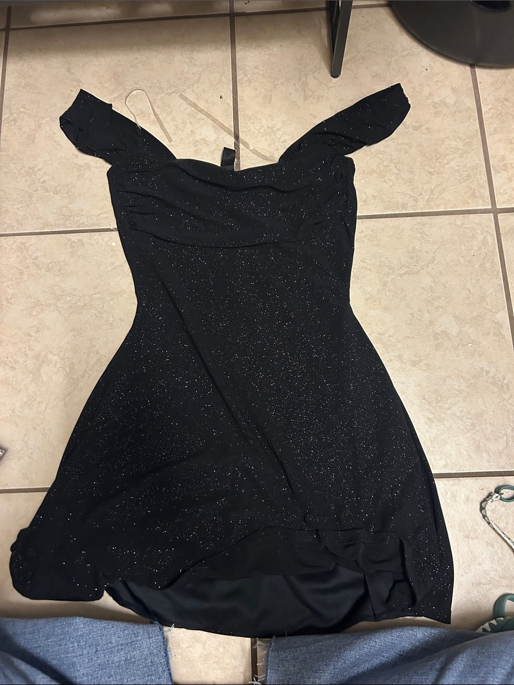 Windsor Black Sparkle Off-Shoulder Mini Dress